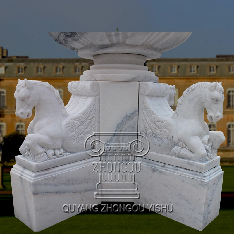 Basic Customization Hand-Carved White Marble Horse Yard Garden Fountain Marsillia Fountain