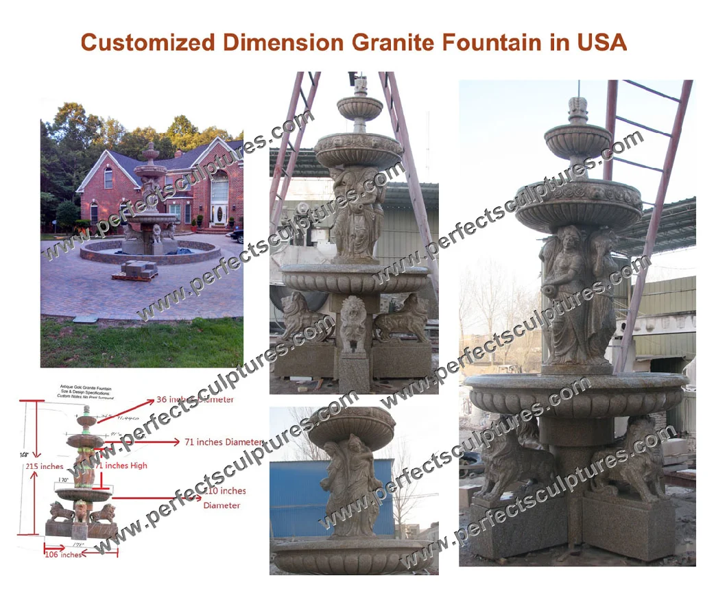 Garden Stone Marble Granite Water Fountain with Carved Column Swan Animal Sculpture (SY-F357)